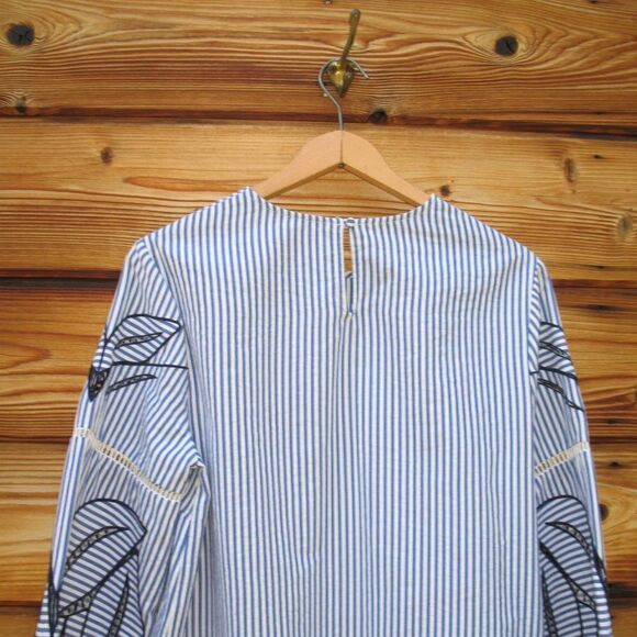 Tanya Taylor Blue White Blouse Top - Picture 9 of 11